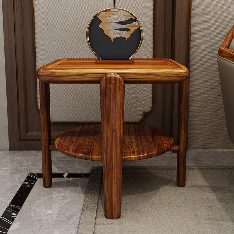 Wenge Wood Square Side Table with Lower Shelf and Decorative Accent