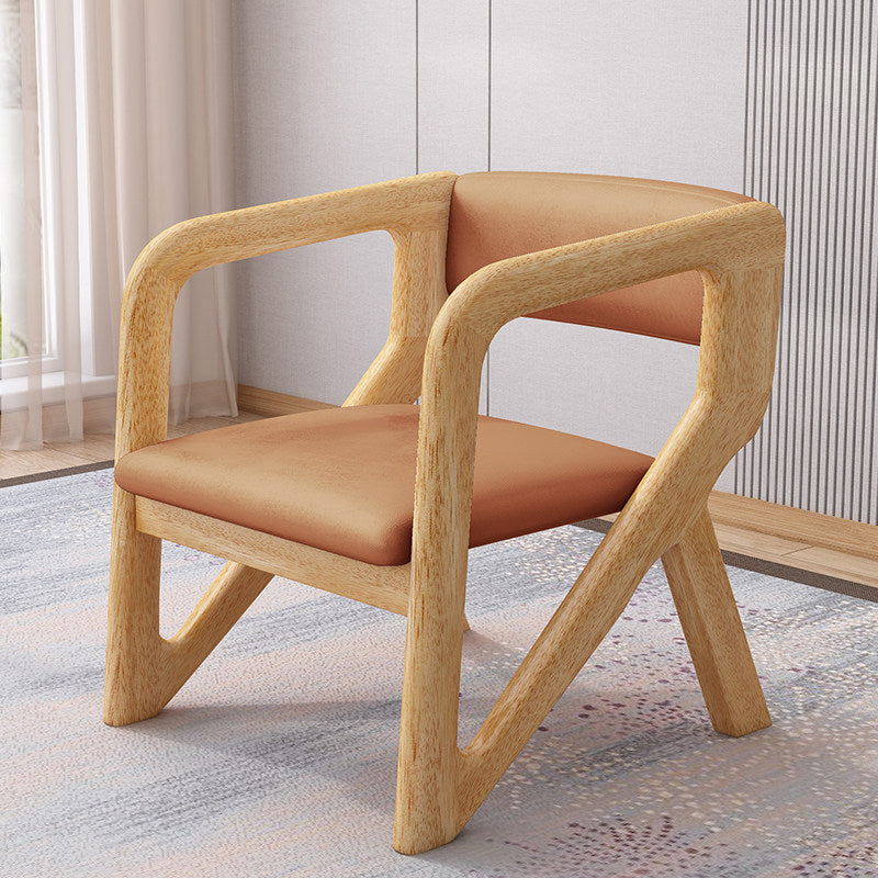Solid Wood Accent Armchair with Linen Upholstery, Natural Finish