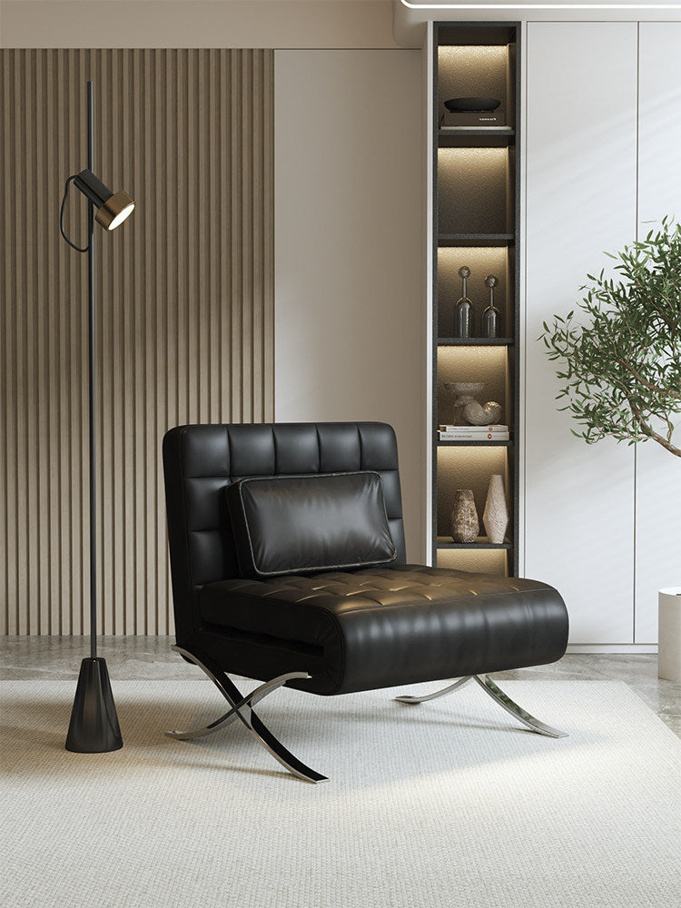 Black Faux Leather Convertible Chair Bed with Folding Lounge Design