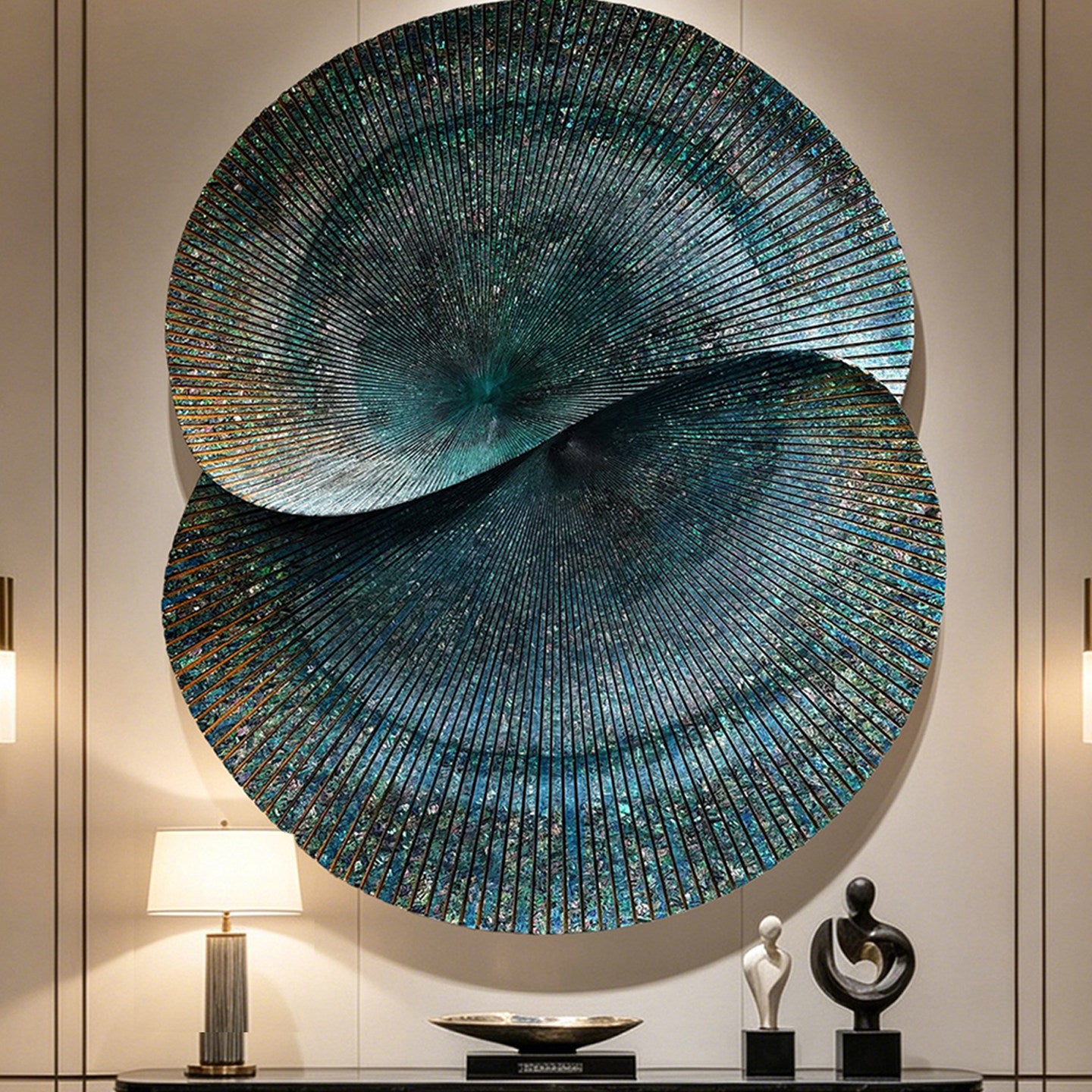 3D Abstract Wall Art 31 x 37 Inch, Teal Gold Textured Metal Wall Sculpture
