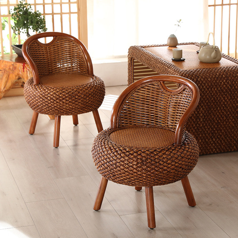 Round Rattan Accent Chair 20 Inch, Woven Balcony Chair with Curved Back