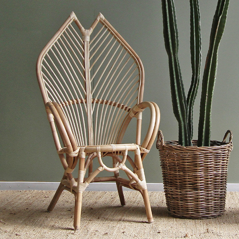 Natural Rattan High Back Accent Chair with Curved Arms, 43.3 Inch
