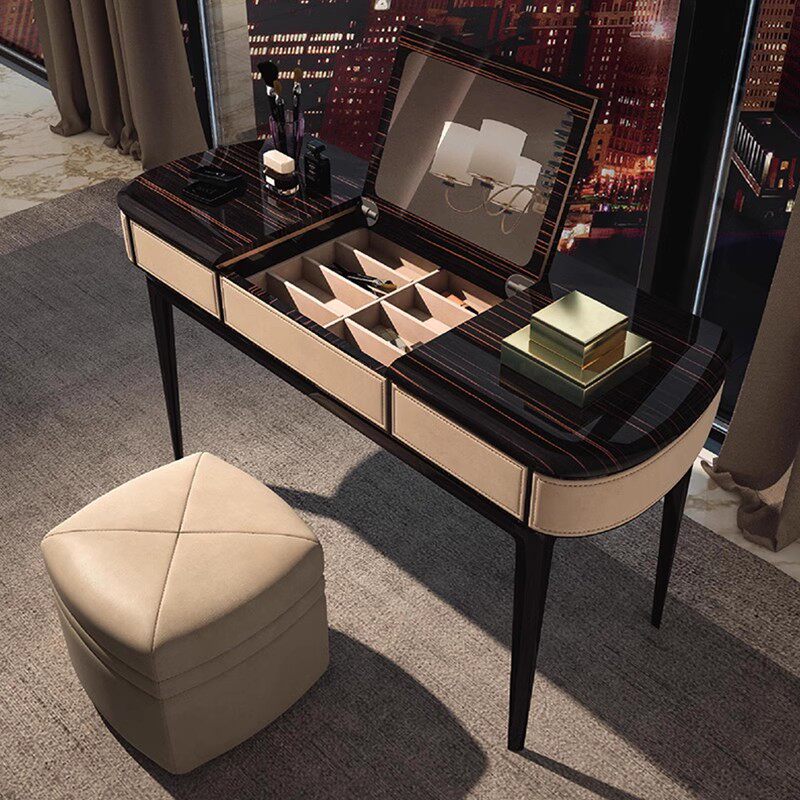 Modern Flip-Top Vanity Desk with Mirror and Storage, Dark Brown