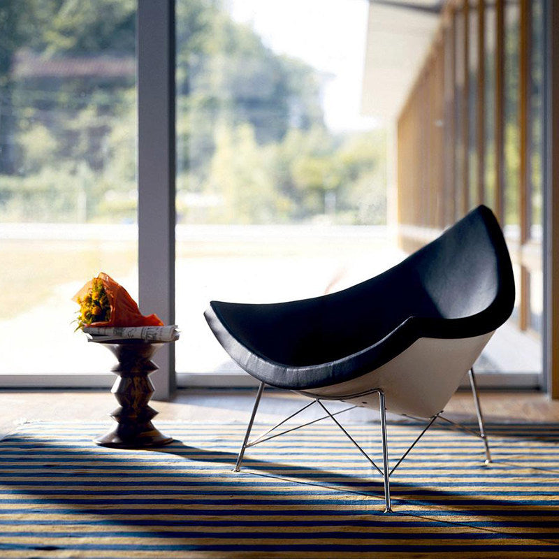 Black Faux Leather Sculptural Lounge Chair, Triangular Fiberglass Shell Accent Armchair with White Outer Back and Chrome Steel Frame for Living Room, Bedroom, Office and Reading Nook