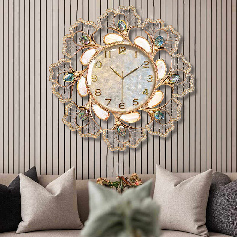 Large Floral Wall Clock, Silent Quartz Shell Dial Decorative Clock, 30.3 Inch