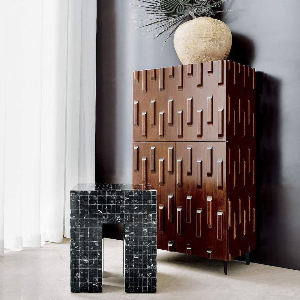 Tall Solid Wood Storage Cabinet with Geometric Raised Panel Doors