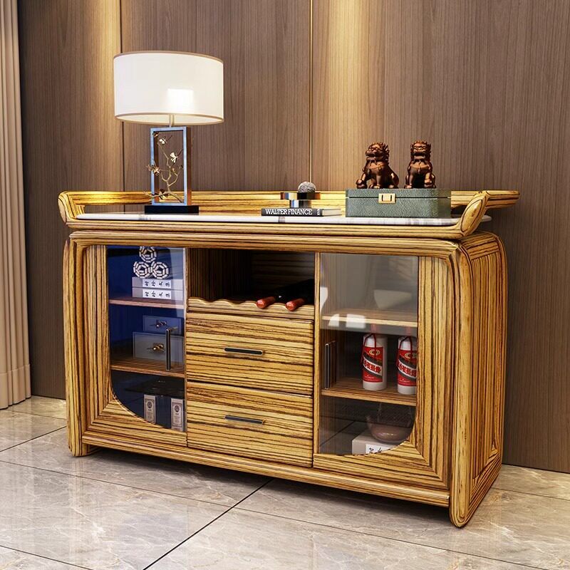 Wenge Wood Sideboard with Marble Top, Glass Doors and Drawers