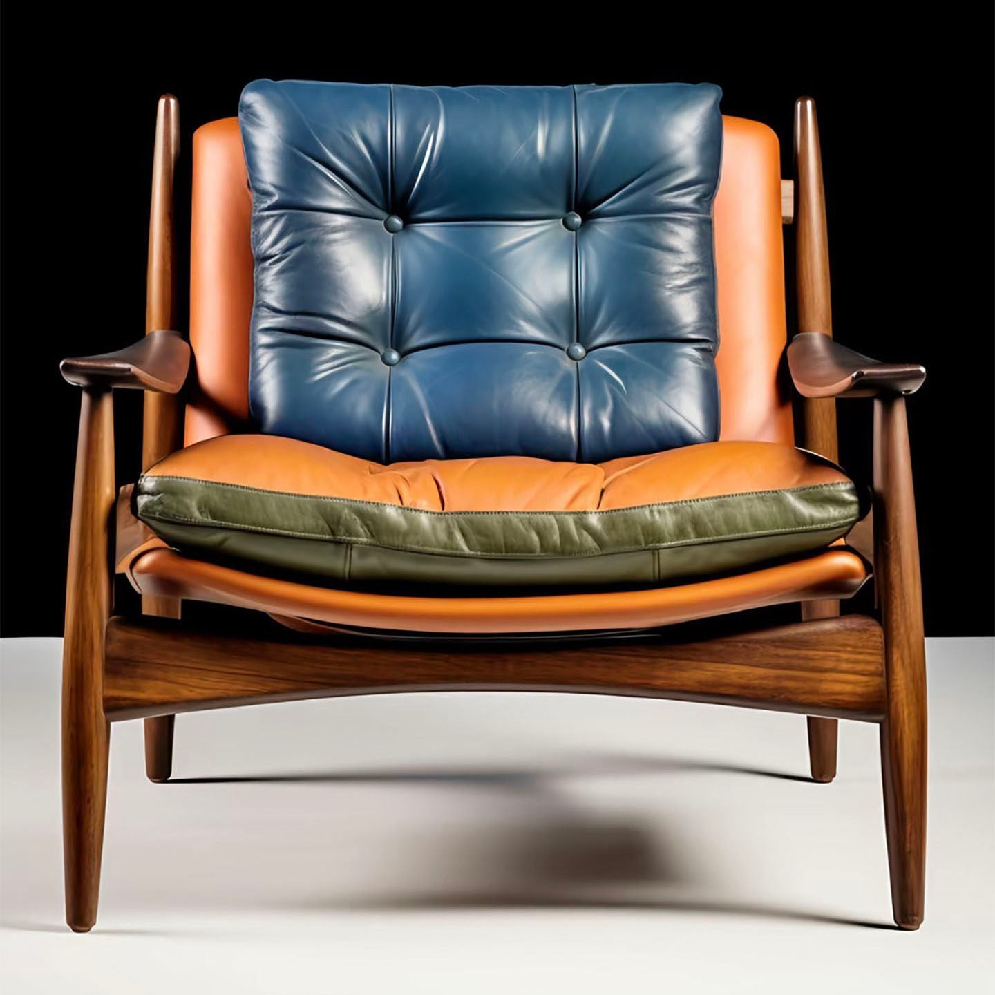Orange Blue Faux Leather Accent Chair with Solid Wood Frame
