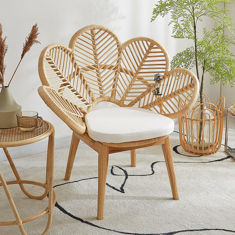 Natural Rattan Peacock Chair with Ash Wood Legs and Cushion