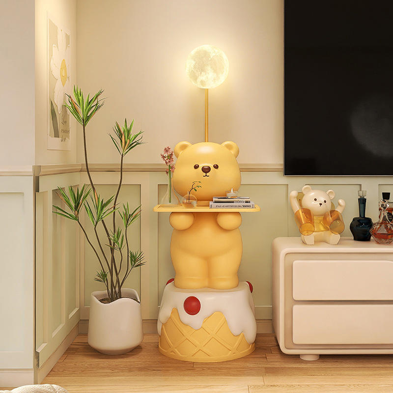 Yellow Resin Bear LED Floor Lamp with Tray Side Table