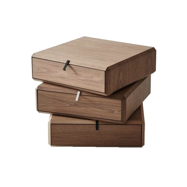 Modern 3 Drawer Rotating Nightstand, Wooden Bedside Table with Stacked Offset Drawers, Geometric Storage End Table for Bedroom, Living Room, Apartment, Hotel Room