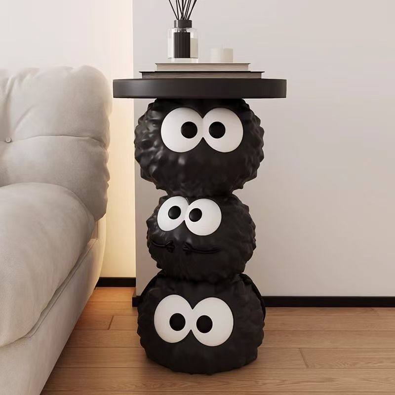 Black Big-Eyed Creature Side Table with Round Top, Resin Cartoon Accent End Table with Rear Coin Slot for Living Room, Bedroom, Nursery, Sofa Side and Small Spaces
