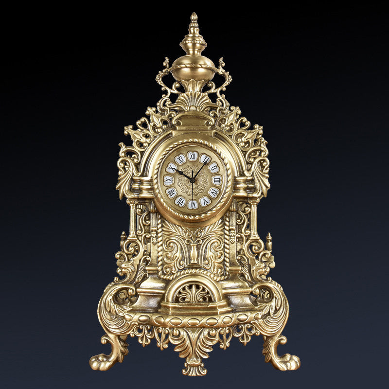 Large Brass Mantel Clock with Roman Numerals, Ornate Table Clock