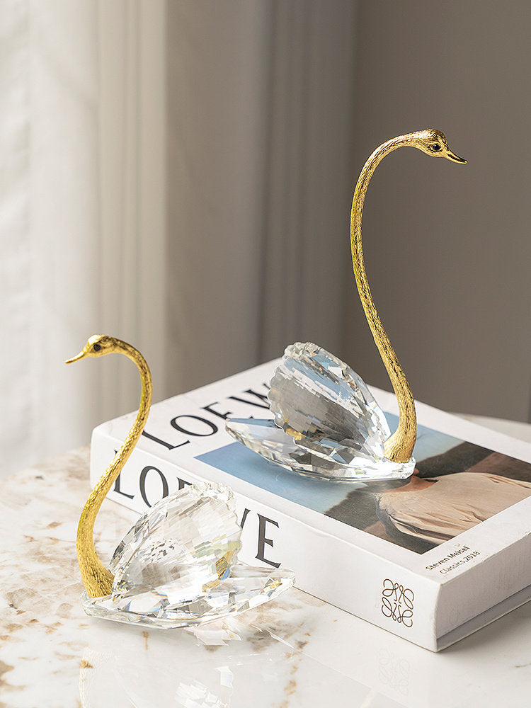 Gold Crystal Swan Figurines Set of 2, Decorative Tabletop Sculptures