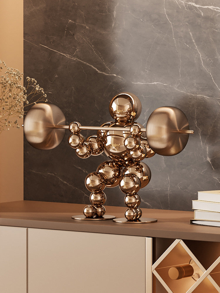 Rose Gold Weightlifting Sculpture, Balloon Figure Office Desk Decor