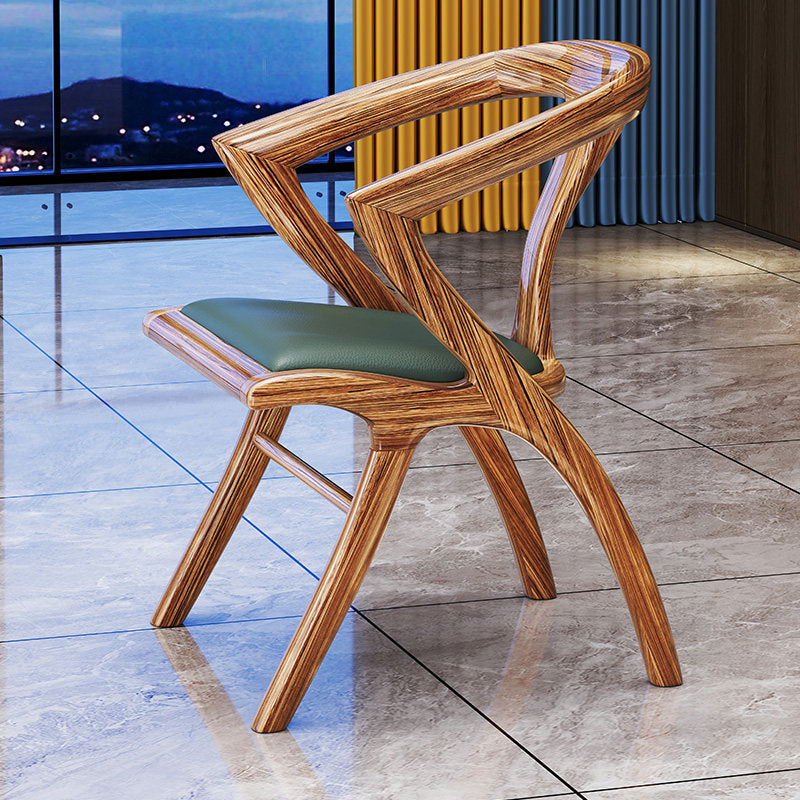 Wenge Wood Leather Dining Chair, Modern Curved Solid Wood Side Chair for Dining Room, Kitchen, Restaurant &amp; Office