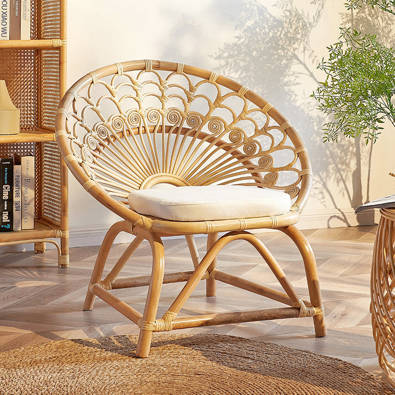 Natural Rattan Peacock Chair with Cushion, Boho Accent Armchair