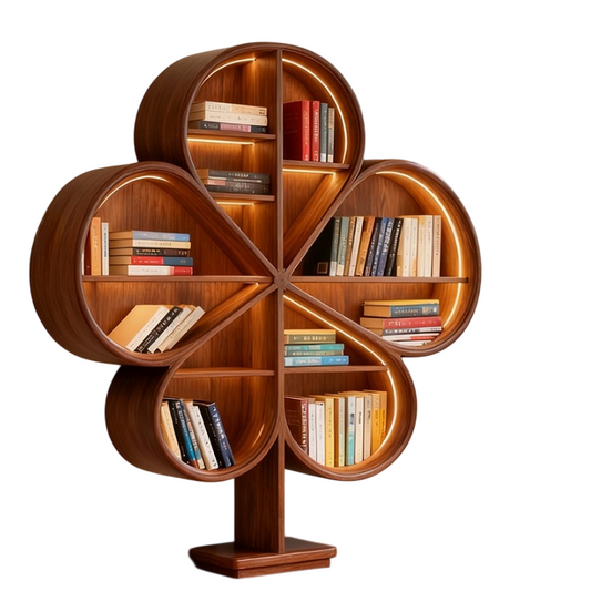 Ash Wood Clover Bookcase with LED-Lit Open Shelves