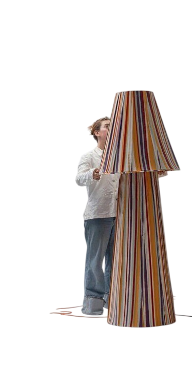 Oversized Striped Floor Lamp, Colorful Cone Shade Statement Lamp, Modern Fabric Floor Light for Living Room, Bedroom, Hotel Lobby, Showroom or Studio Decor