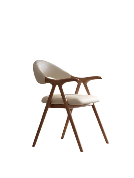 Modern Ash Wood Dining Chair with Arms, Cream Upholstered Seat and Curved Back, Solid Wood Accent Chair for Dining Room, Kitchen, Cafe, Restaurant, Study, and Bedroom
