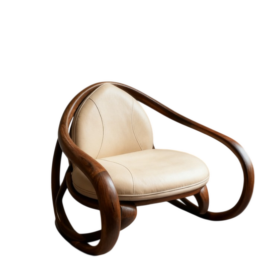 Ash Wood Loop Arm Accent Chair with Cream Cushion