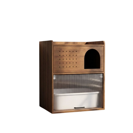 Walnut Hidden Cat Litter Box Enclosure with Storage Cabinet