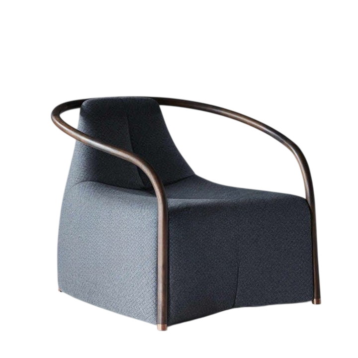 Light Blue Fabric Accent Chair with Curved Tubular Armrest, Modern Upholstered Lounge Chair for Living Room, Bedroom, Hotel Lobby, Office, Reception Area, Study and Reading Corner