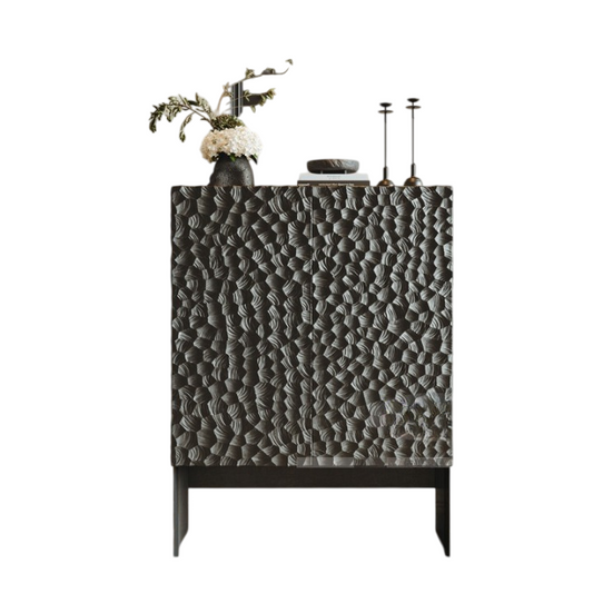 Black Solid Oak Accent Cabinet, Textured 2-Door Storage