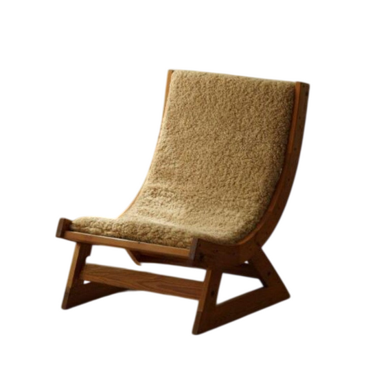 Wabi Sabi Sherpa Accent Chair, Solid Wood Lounge Chair with High Back Upholstered Seat, Mid Century Modern Single Sofa Chair for Living Room, Bedroom, Reading Nook, Balcony and Boutique Hotel
