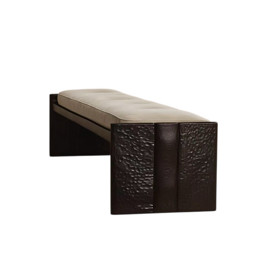 Upholstered End of Bed Bench, Solid Wood Accent Bench with Hammered Texture Frame, Wabi Sabi Bedroom Bench for Entryway, Living Room, Hallway or Foot of Bed