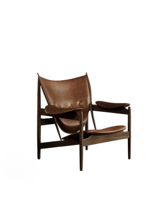 Vintage Brown Leather Ash Wood Lounge Chair for Living Room