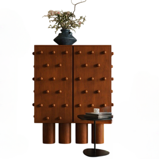Walnut Brown Solid Wood Cabinet, 2-Door Studded Storage