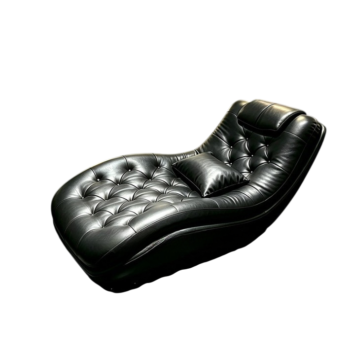 Black Tufted Chaise Lounge 62 Inch, Curved Faux Leather Reclining Sofa Chair
