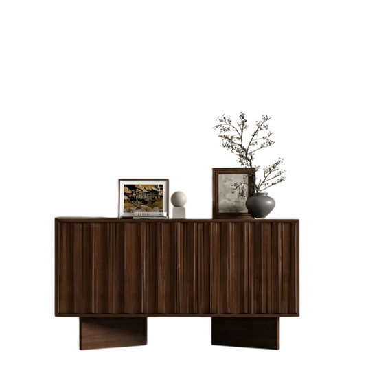 Walnut Finish Solid Wood Sideboard, 2-Door Storage Cabinet, 39 Inch
