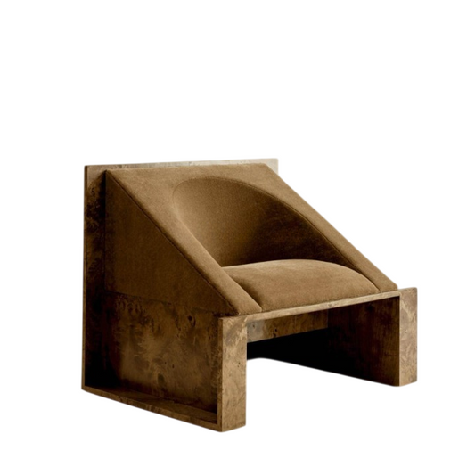 Brown Upholstered Accent Chair with Burl Wood Frame for Living Room