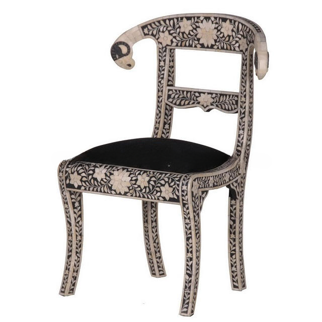 Luxury Bone Inlay Dining Chair Handmade Accent Chair Black White Designer Side Chair Artisan Wooden Leisure Chair for Dining Room Living Room Bedroom