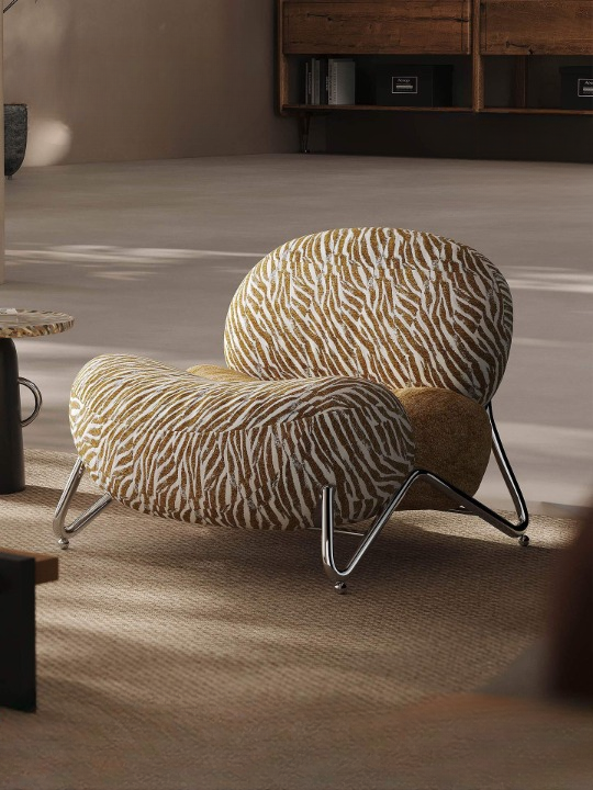 Caramel Tiger Stripe Chenille Accent Chair with Metal Legs