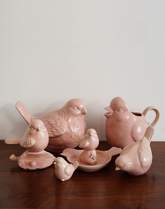 Pink Ceramic Bird Pitcher, 20 cm Decorative Water Jug for Tabletop Decor