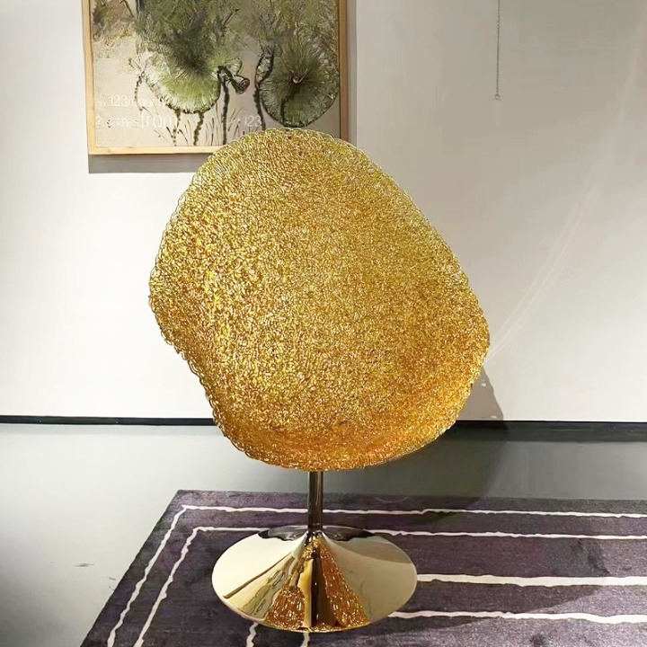 Gold-Tone Polycarbonate High-Back Chair with Pedestal Base