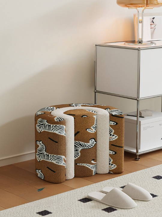 Zebra Pattern Upholstered Ottoman Bench for Entryway Seating