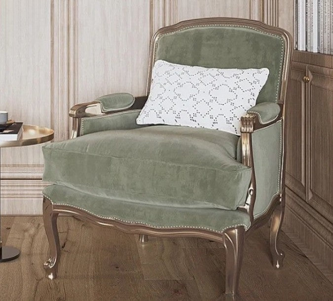 Green Velvet Accent Chair, French Style Solid Wood Armchair with Nailhead Trim, Oversized Single Sofa Chair for Living Room, Bedroom, Reading Nook, Lounge, Office