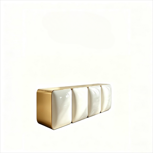 Cream and Gold Modern Luxury Sideboard Cabinet, Italian Style 4 Door Buffet Storage Cabinet with Glossy Curved Fronts, Dining Room Credenza for Living Room, Entryway, Hallway, and Restaurant Storage