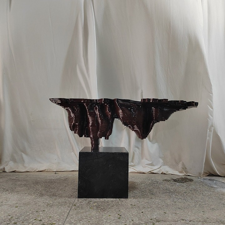 Abstract Wood Mountain Sculpture on Black Base, Modern Table Decor, 51.2 Inch