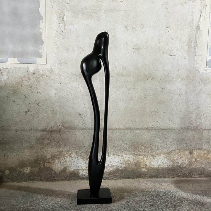 Black Abstract Wood Figure Sculpture, Modern Floor Art Decor, 53.1 Inch