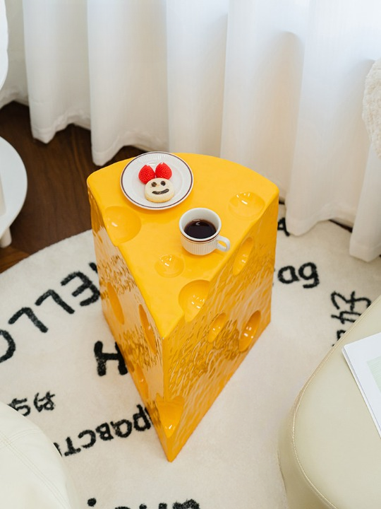 Yellow Cheese Shaped Resin Side Table, Novelty Accent Table, Small Sofa End Table, Creative Snack Table, Decorative Stool for Living Room, Bedroom, Entryway, Patio Decor