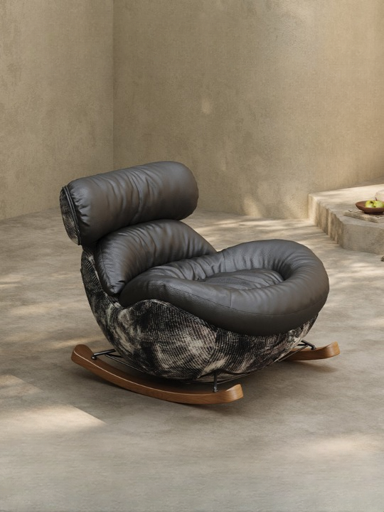 Black Chenille Upholstered Rocking Chair for Living Room