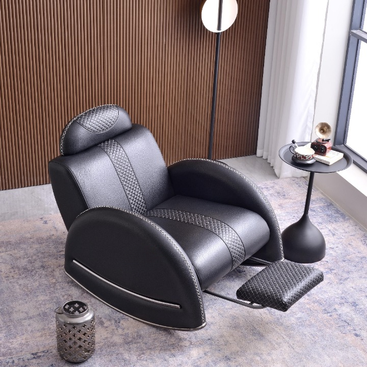 Black Leather Recliner Accent Chair with Extendable Footrest, Upholstered Lounge Chair for Living Room, Bedroom, Office, Home Theater and Reading Room