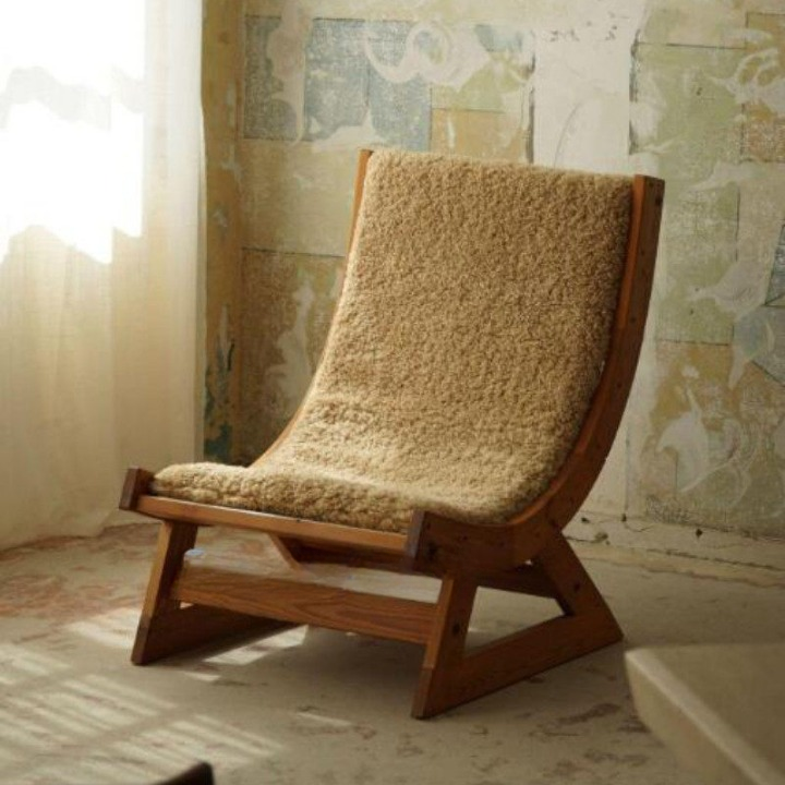 Wabi Sabi Sherpa Accent Chair, Solid Wood Lounge Chair with High Back Upholstered Seat, Mid Century Modern Single Sofa Chair for Living Room, Bedroom, Reading Nook, Balcony and Boutique Hotel