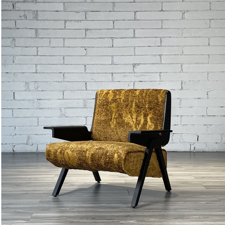 Modern Mustard Yellow Boucle Accent Chair, Solid Wood Lounge Armchair with Black Frame, Upholstered Single Sofa Chair for Living Room, Bedroom, Hotel Lobby, Reception Area