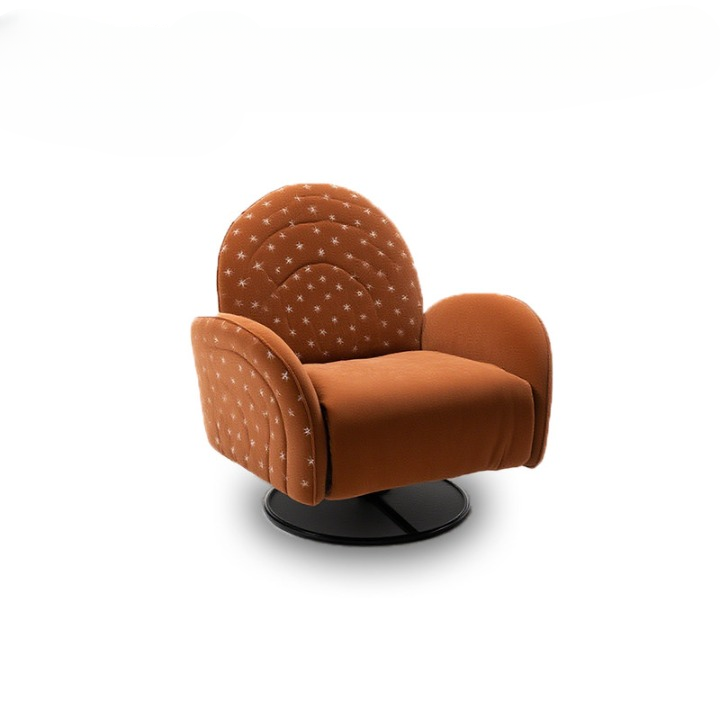 Orange Power Recliner Lounge Chair, Modern Upholstered Single Sofa Chair with Rounded Back, Star Embroidered Fabric Accent Chair, Electric Reclining Armchair for Living Room, Bedroom, Reading Corner